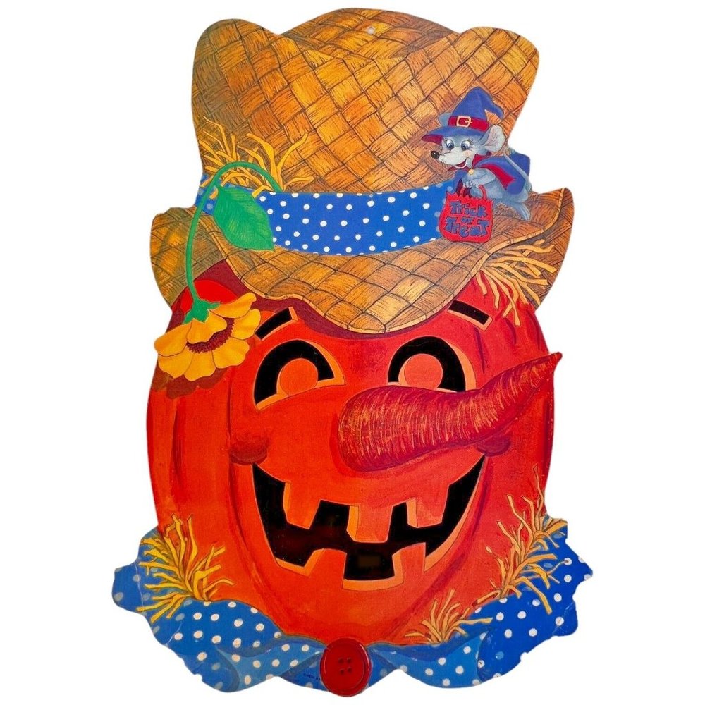 3 Vintage Die Cut Halloween Wall Hanging Decorations Scarecrow Ghost Pumpkin - Picture 8 of 13